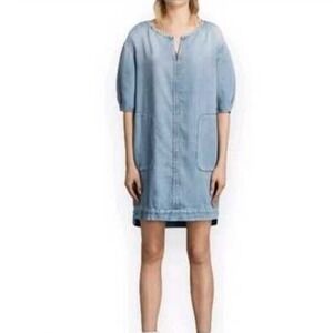 AllSaints Shelter Tencel Denim Shirt Dress Soft Wash Blue Pockets XS Super Soft